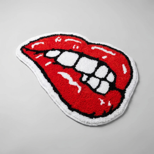Biting Lips Rug studio shot angle 2