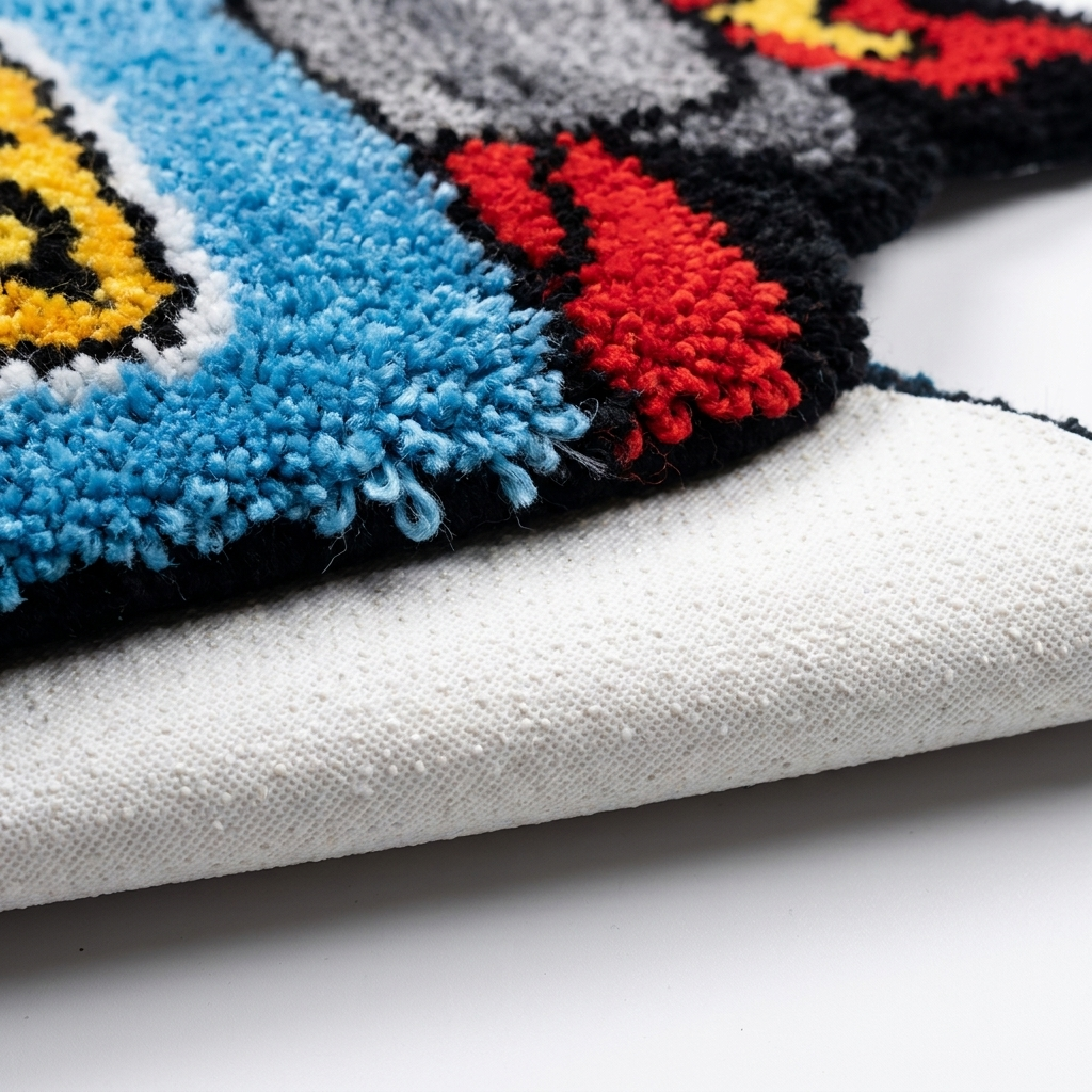 Blue BIC Rug folded closeup showing non-slip bottom