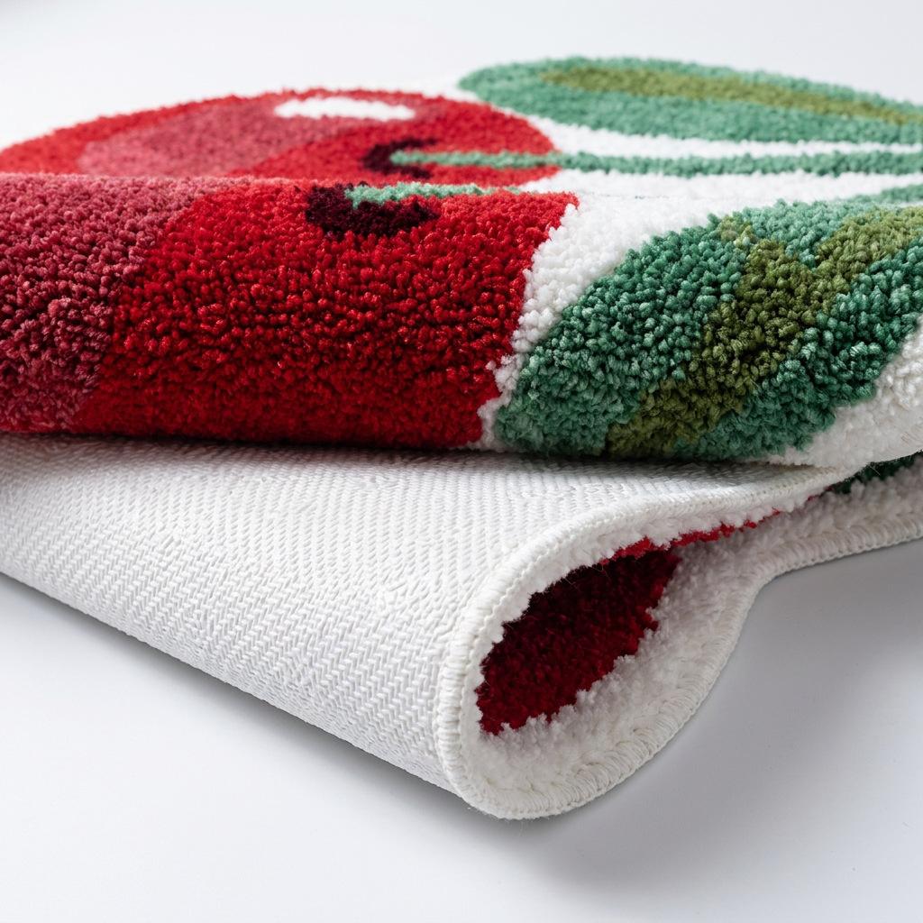 Cherry Rug folded closeup showing non-slip bottom
