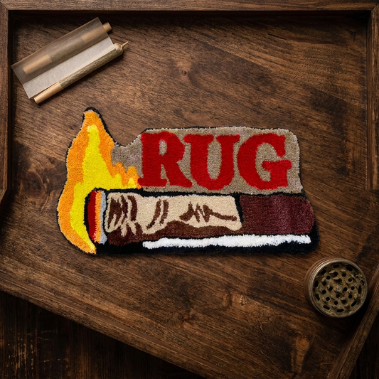 Joint Rug on wooden rolling tray, themed styling