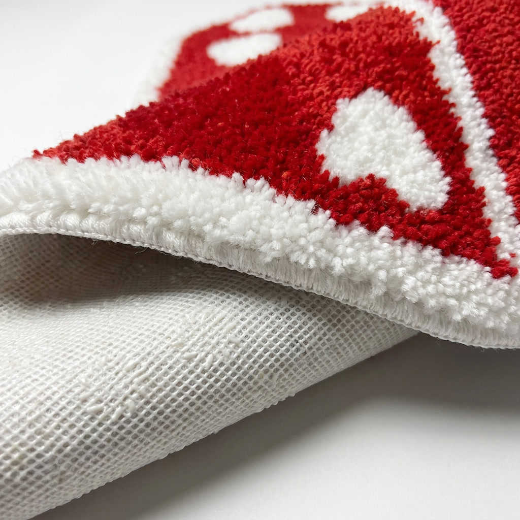 Red Dice Rug folded closeup fibers
