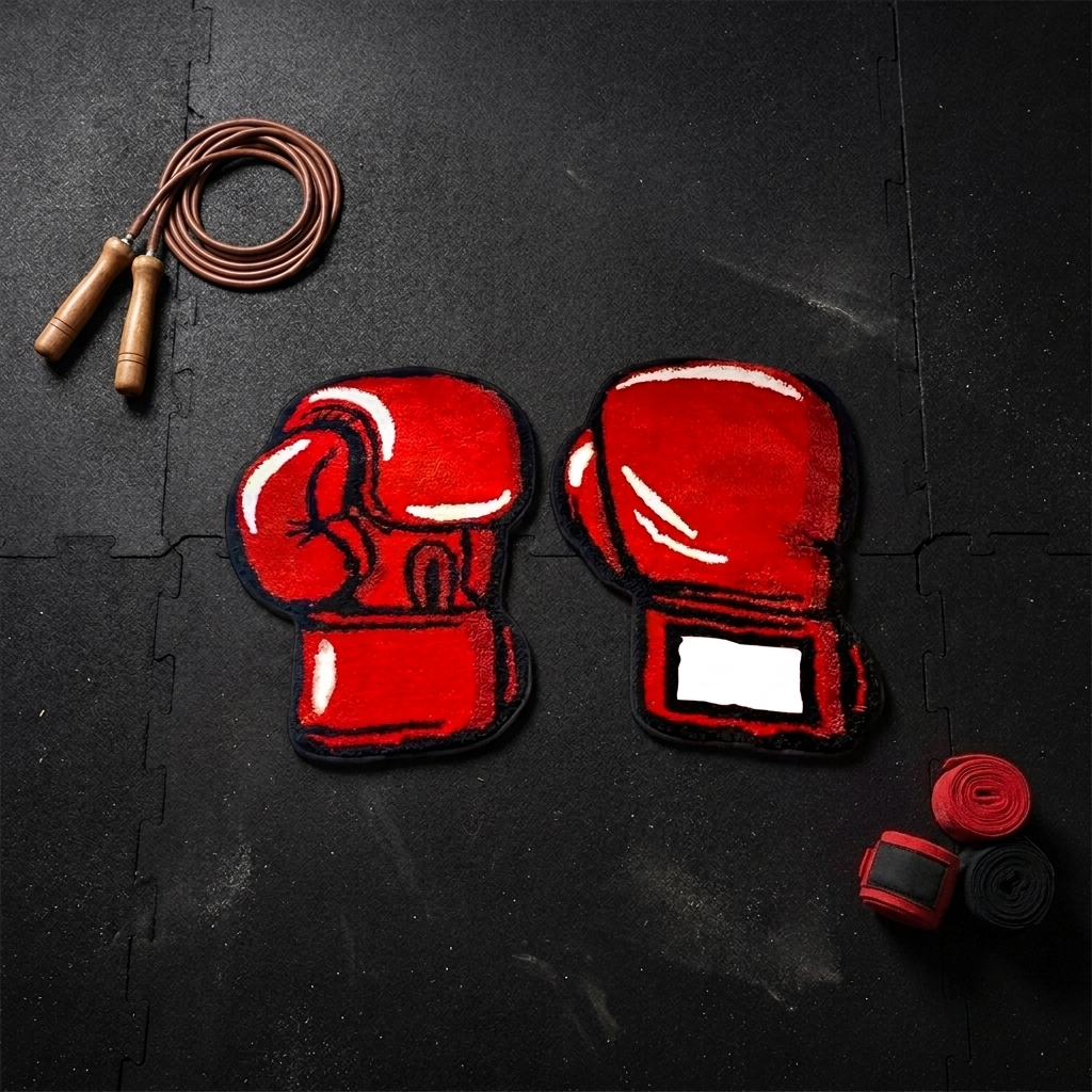 Knockout Duo Rug on gym mat with boxing bandages